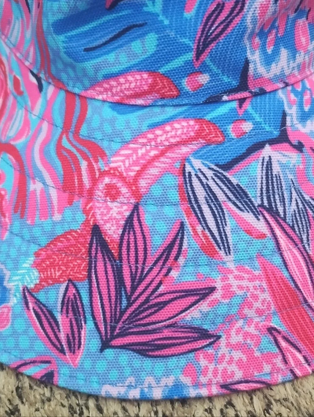 Lilly Pulitzer Ruby Red Wild Times Sun Bucket Hat Pink Blue Tropical Beach
